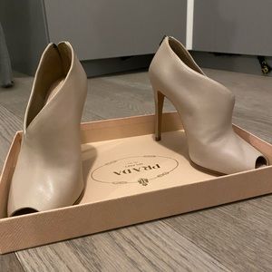 PRADA creme open toe mules